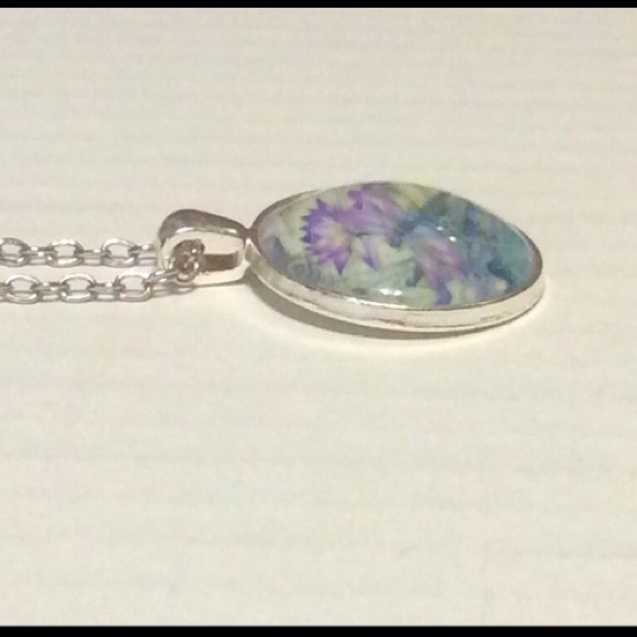 UNBRANDED Beautiful LOTUS Flowers With DRAGONFLY Glass Dome ART PENDANT - Picture 4 of 8